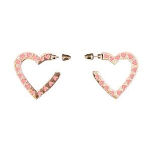 Gold & Pink Heart Stud Earrings Sterling Posts | Gift Stocking Valentines